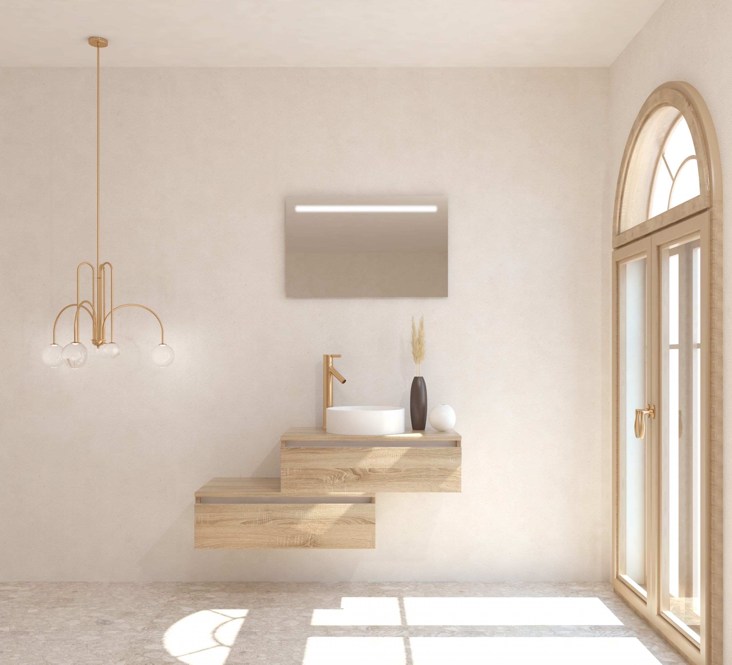 Pack TOURAINE roble bardolino 80 cm + lavabo + espejo LED