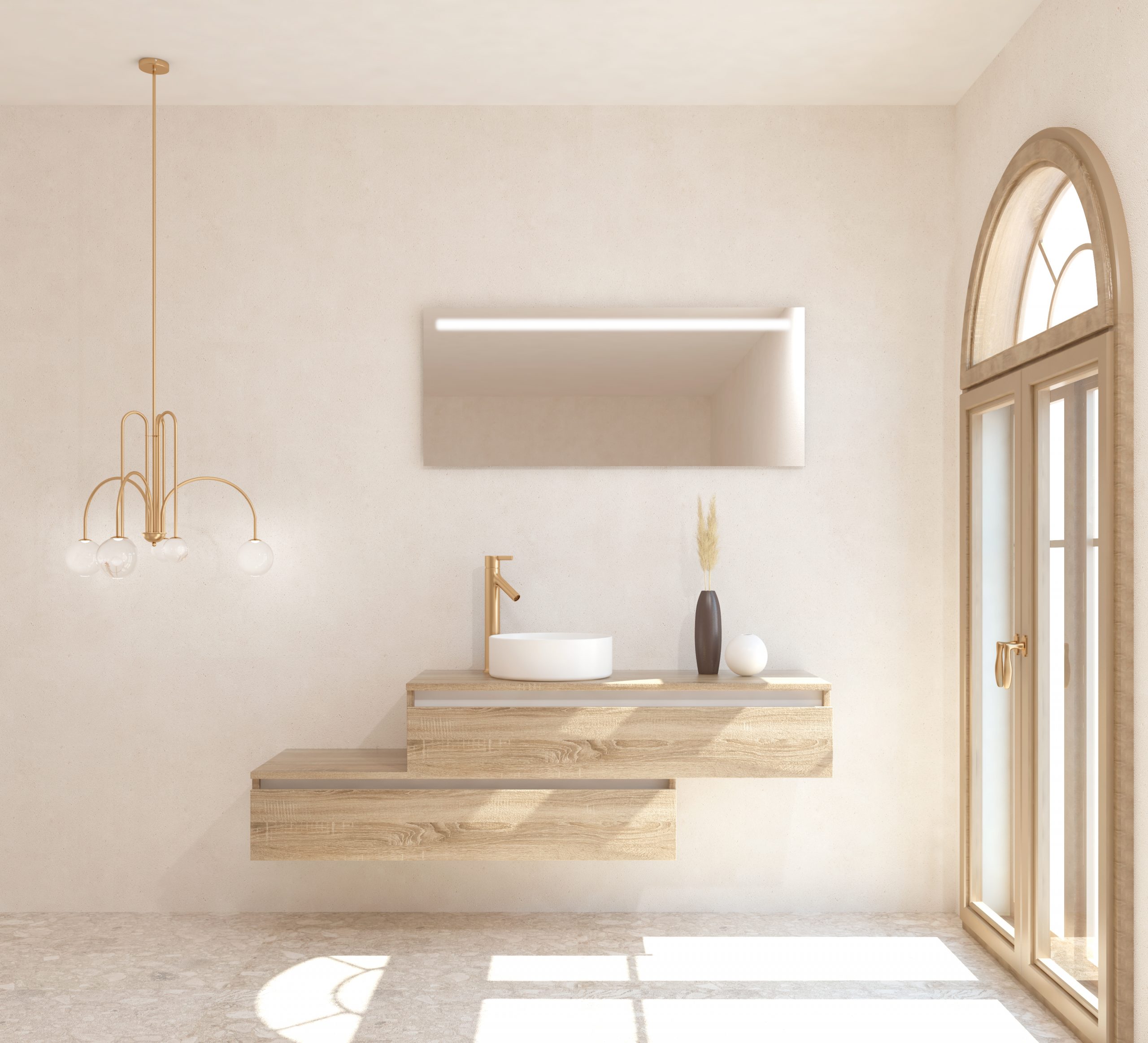 Pack TOURAINE bardolino chêne 120 cm + vasque + miroir LED