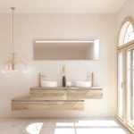 Pack TOURAINE roble bardolino 160 cm + doble lavabo + espejo LED