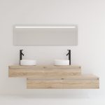 Pack TOURAINE roble bardolino 160 cm + doble lavabo + espejo LED