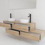 Pack TOURAINE roble bardolino 160 cm + doble lavabo + espejo LED