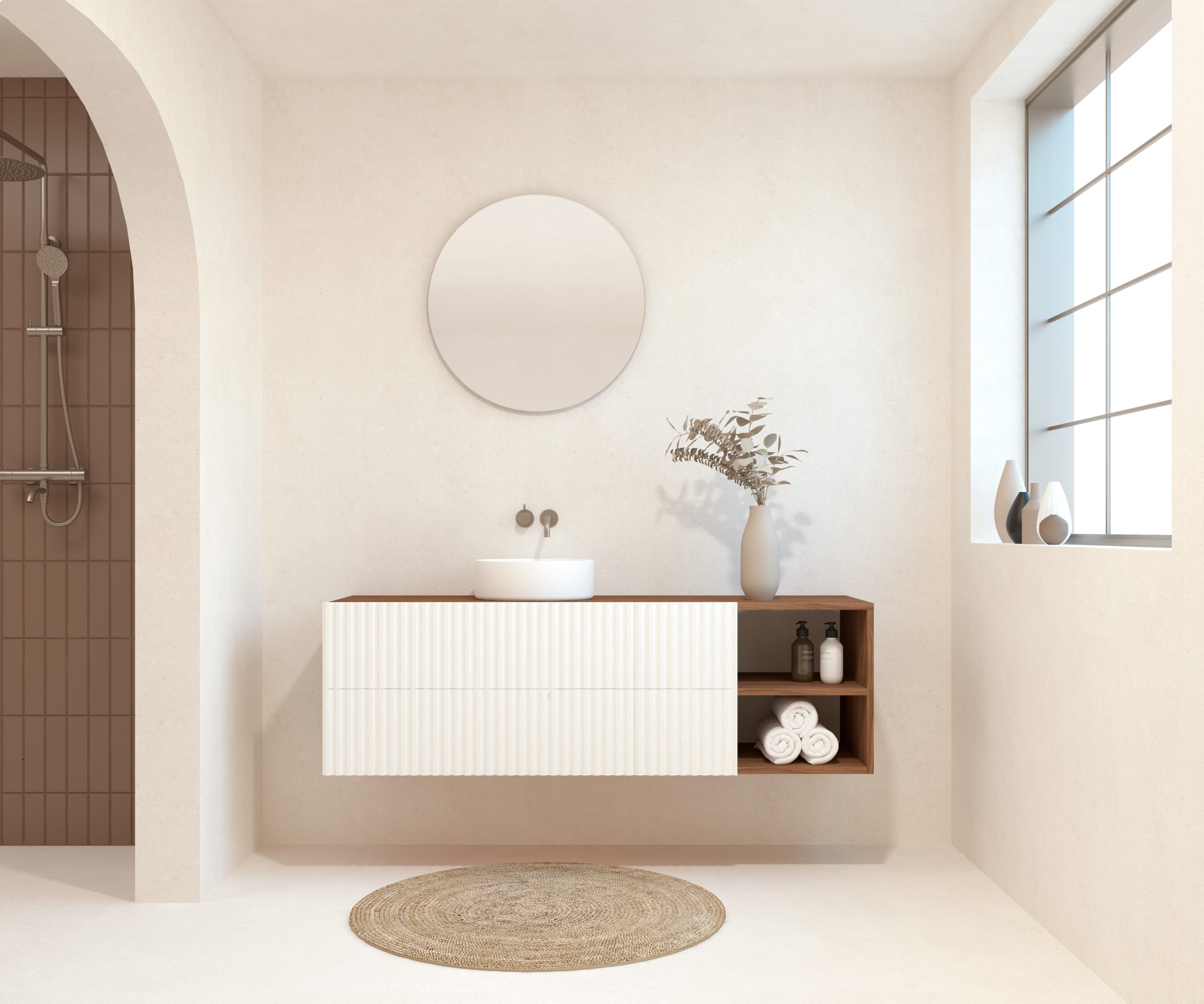 BELLEVILLE Pack + lavabo + miroir rond