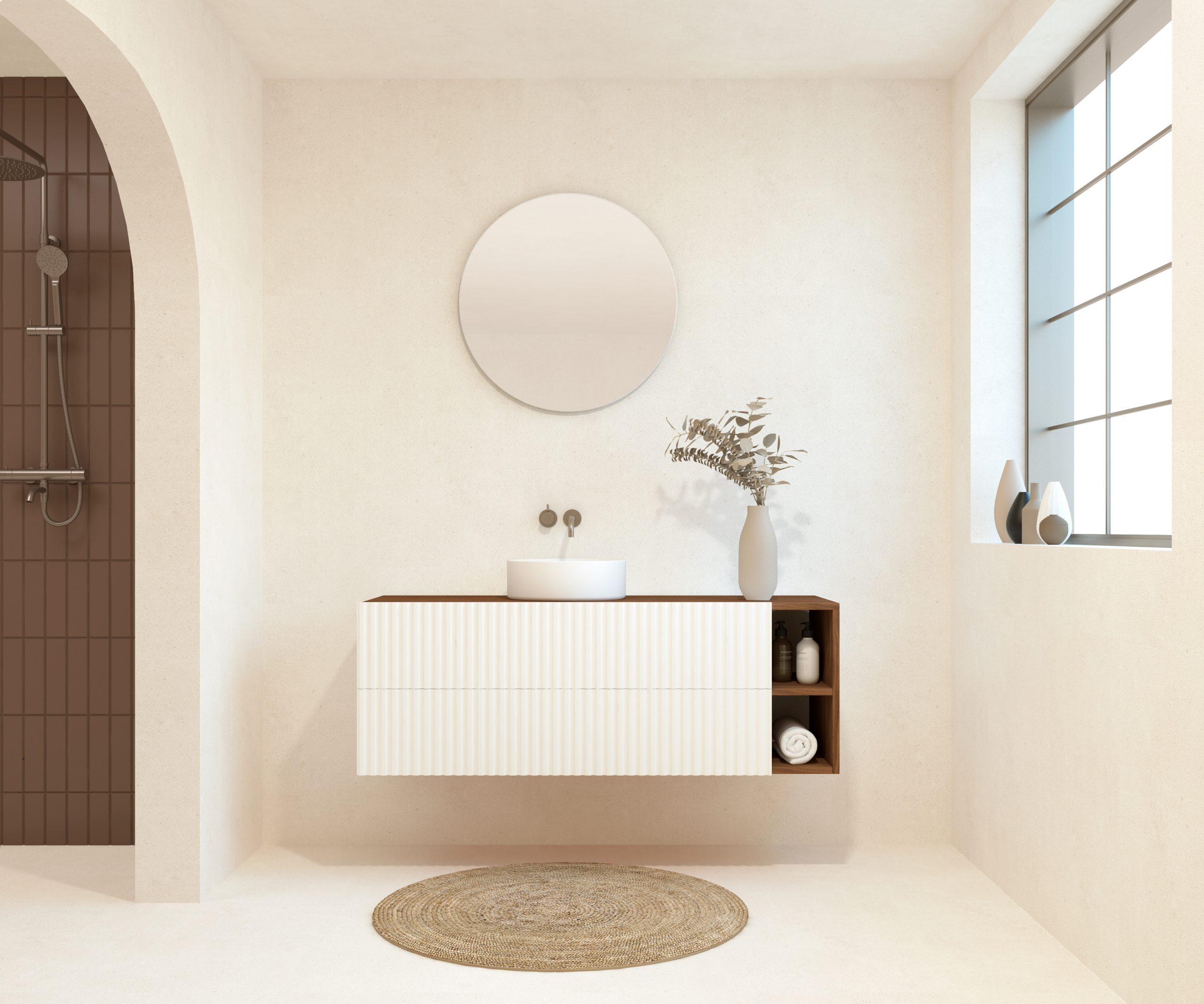 BELLEVILLE Pack + lavabo + miroir rond