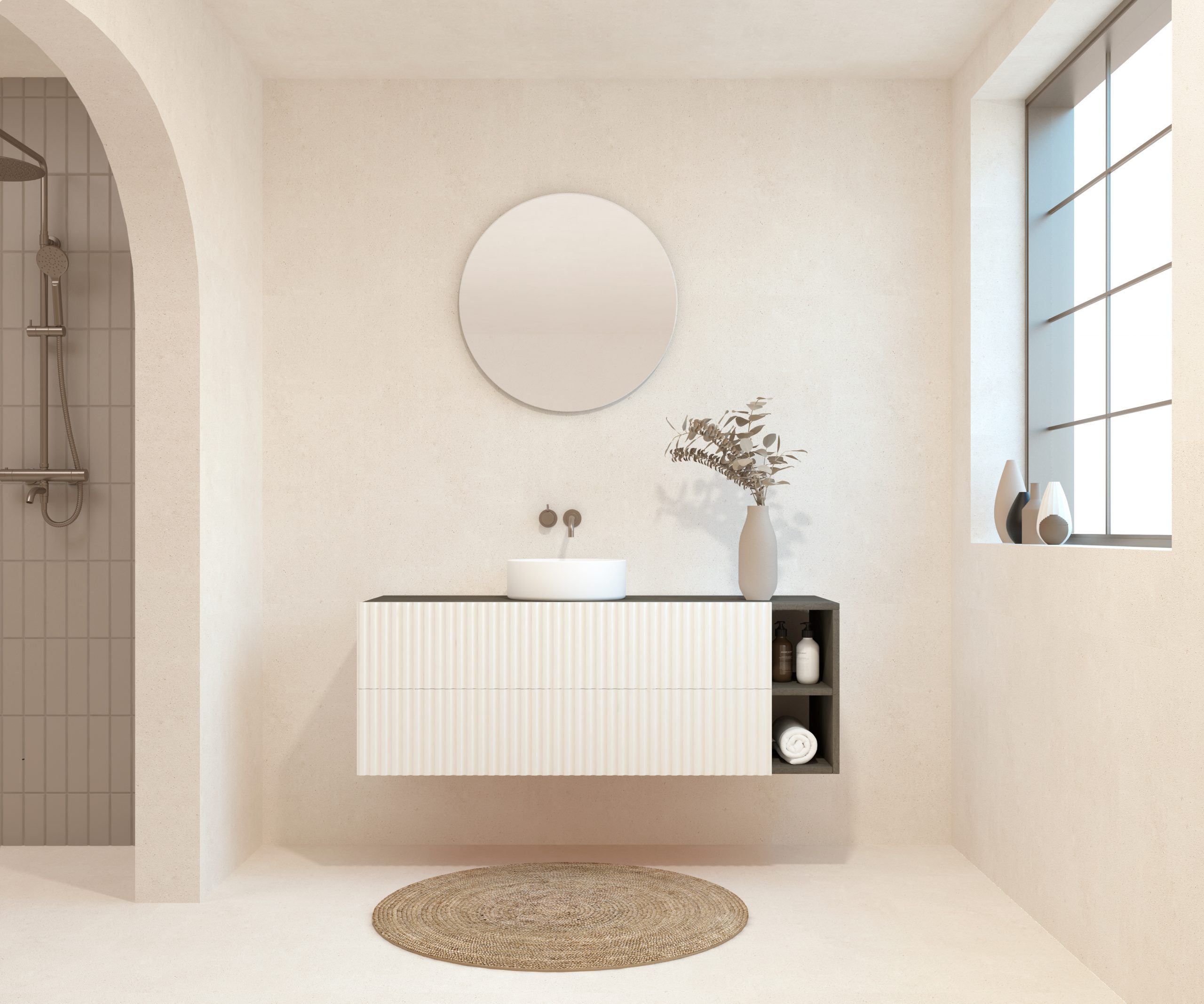 BELLEVILLE Pack + lavabo + miroir rond