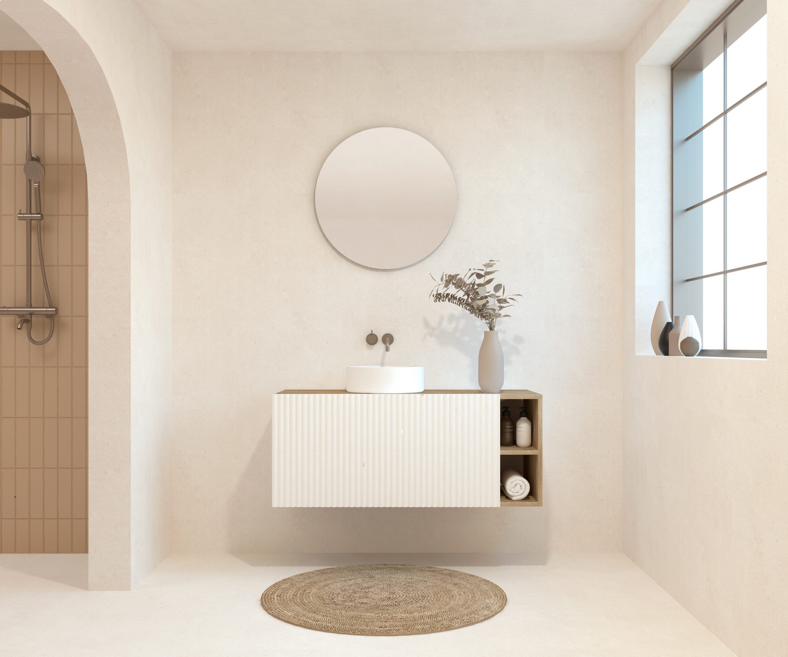 BELLEVILLE Pack + lavabo + miroir rond