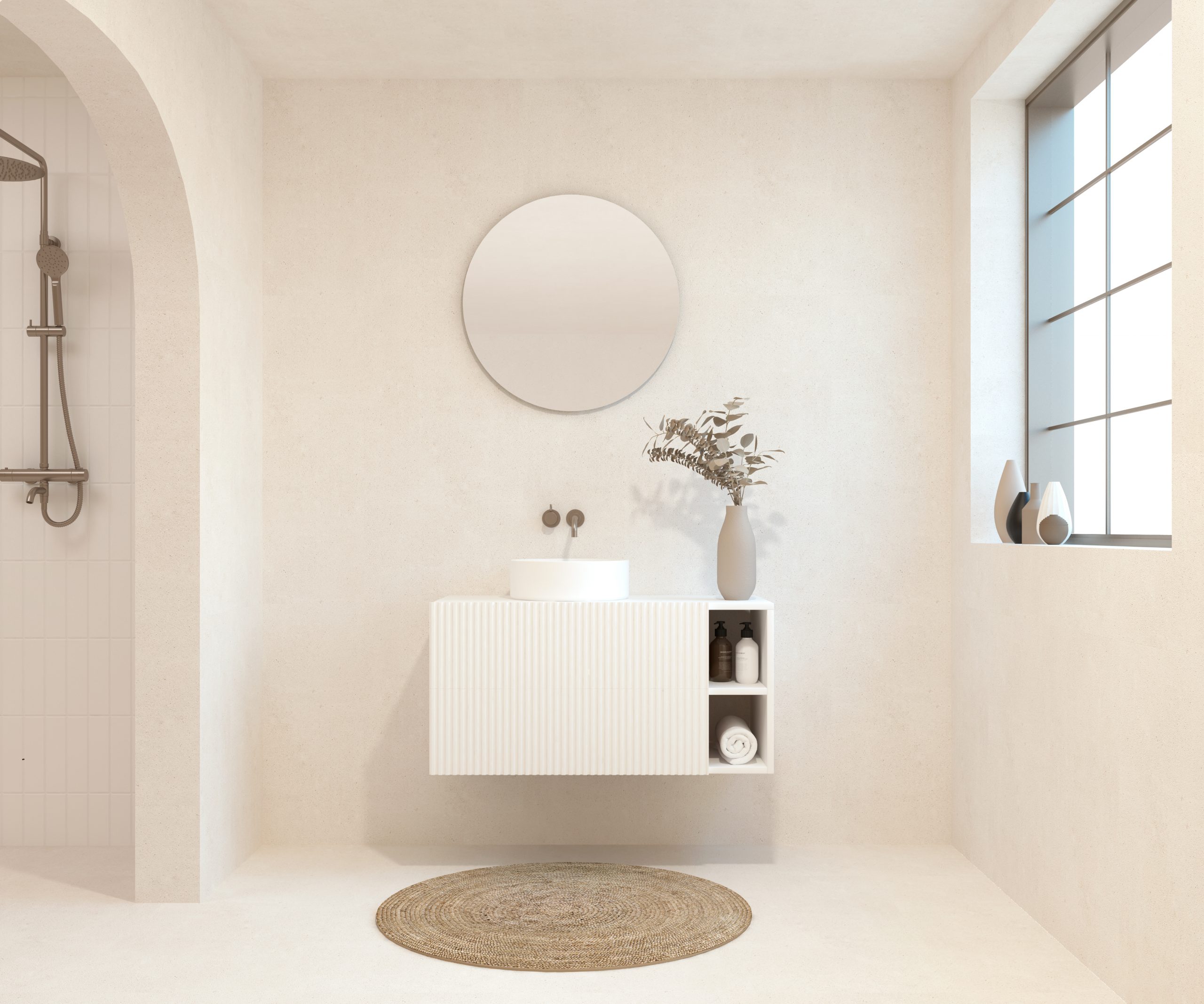 BELLEVILLE Pack + lavabo + miroir rond