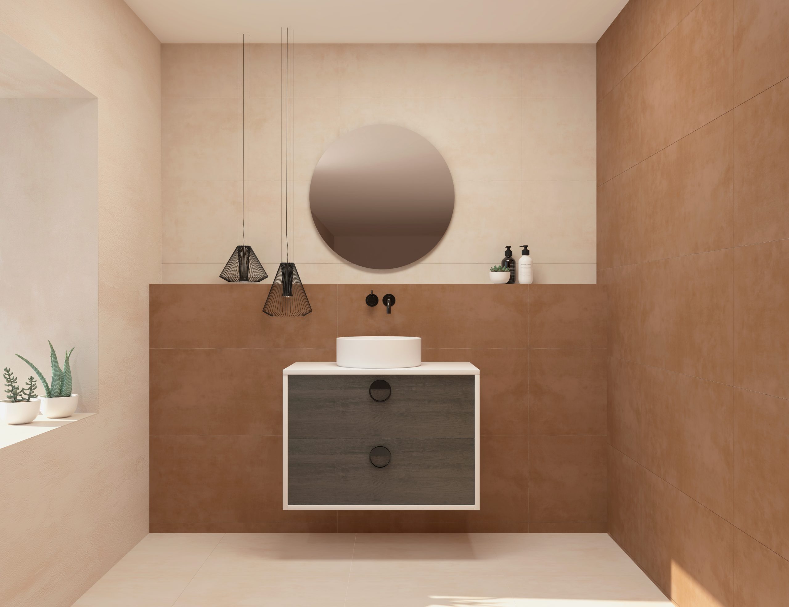 Pack VOUET + lavabo + espejo circular