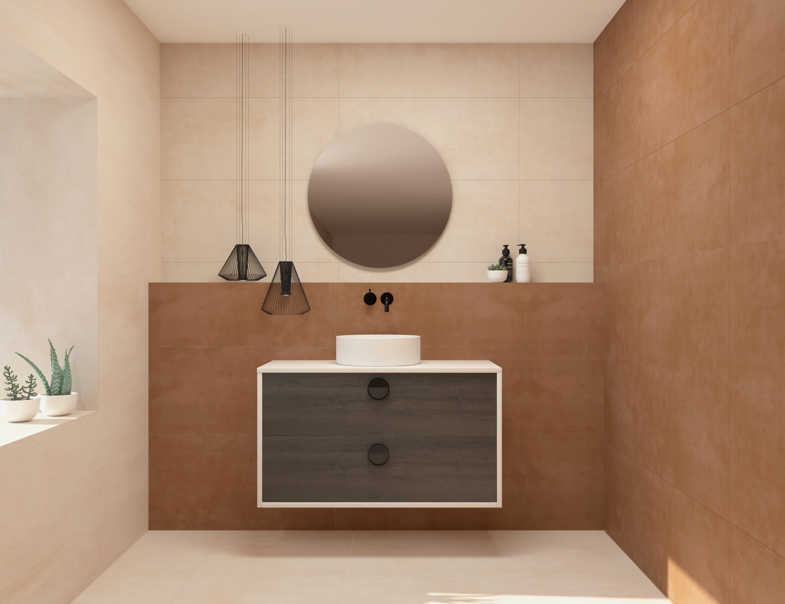 Pack VOUET + lavabo + espejo circular