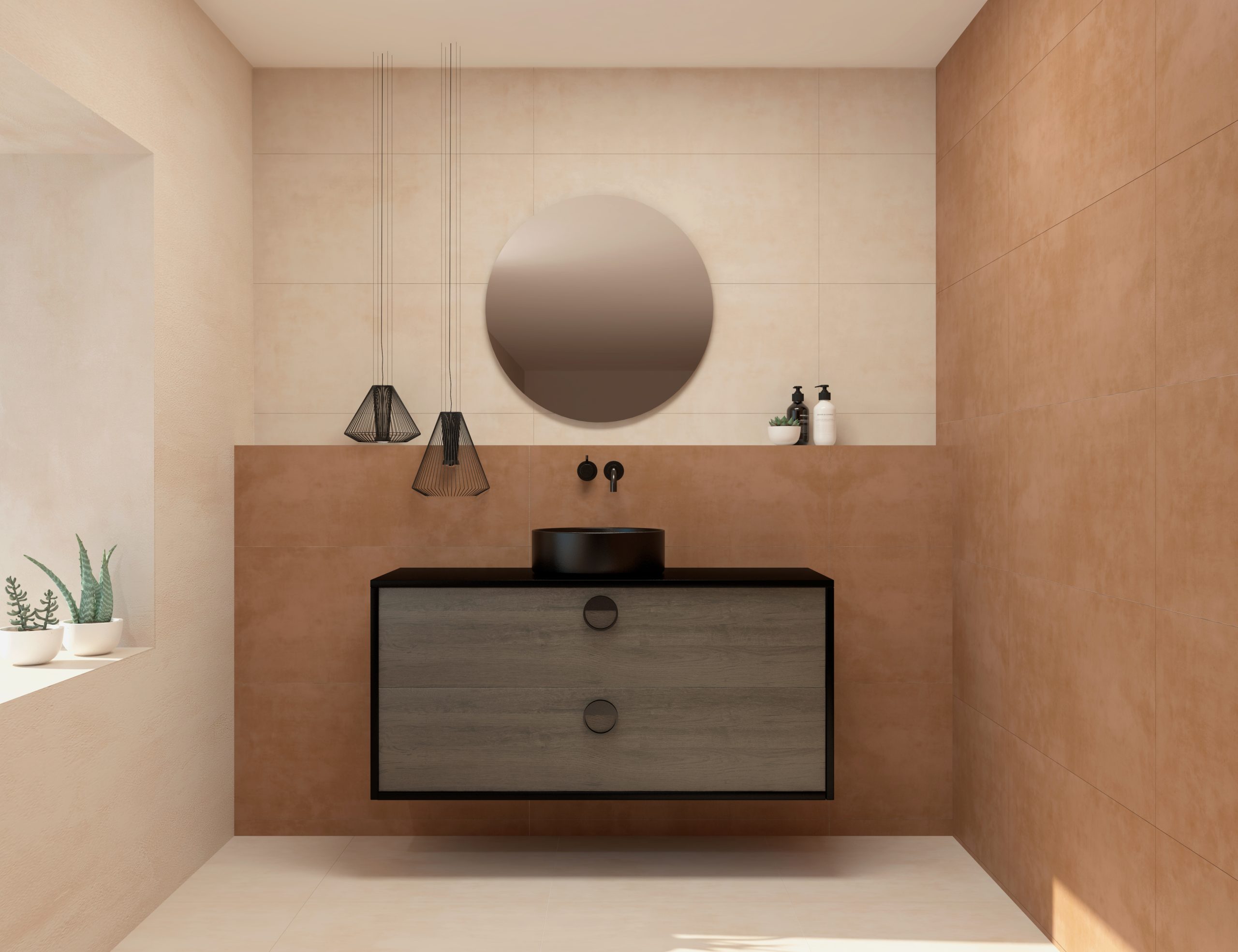 Pack VOUET + lavabo + espejo circular