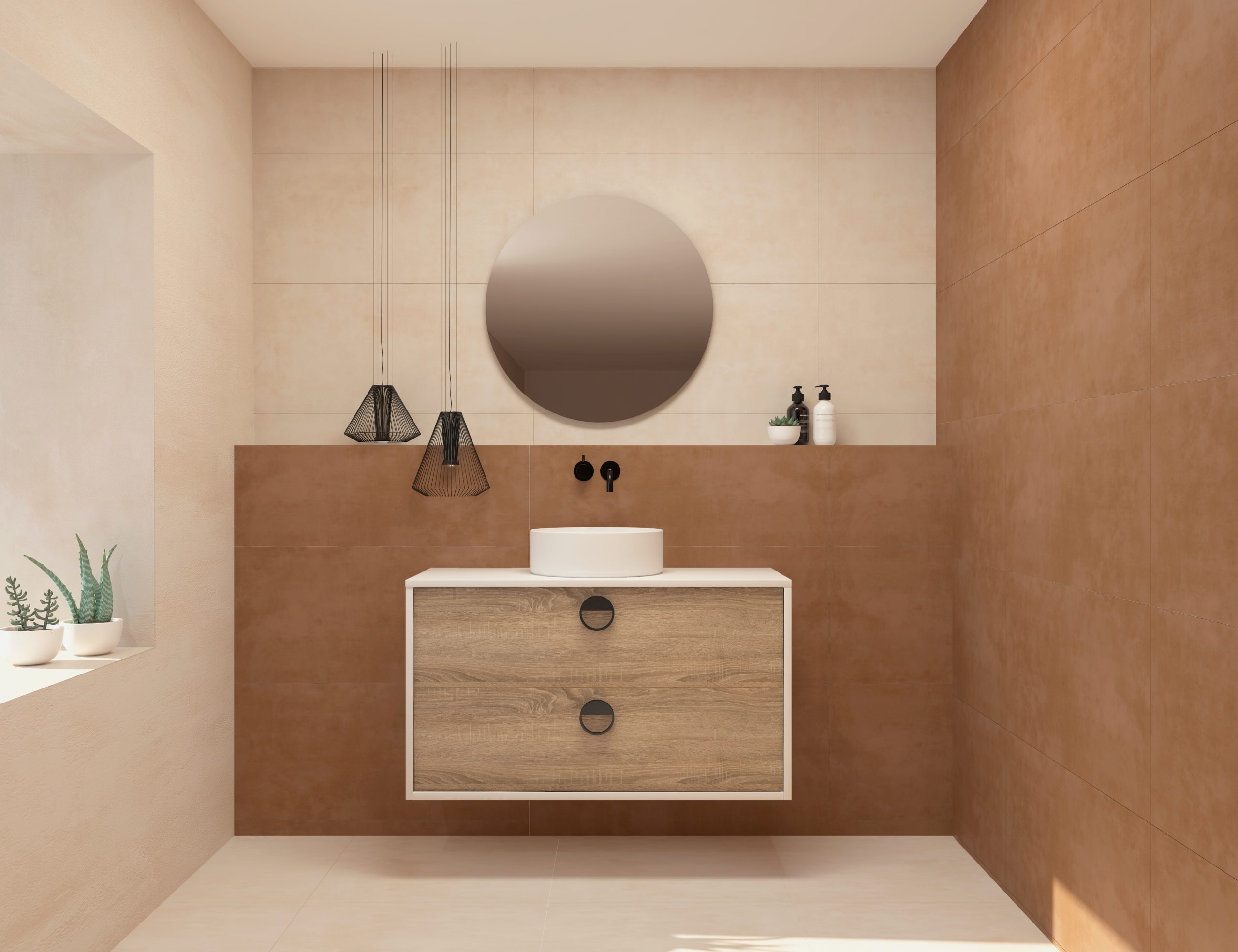 Pack VOUET + lavabo + espejo circular