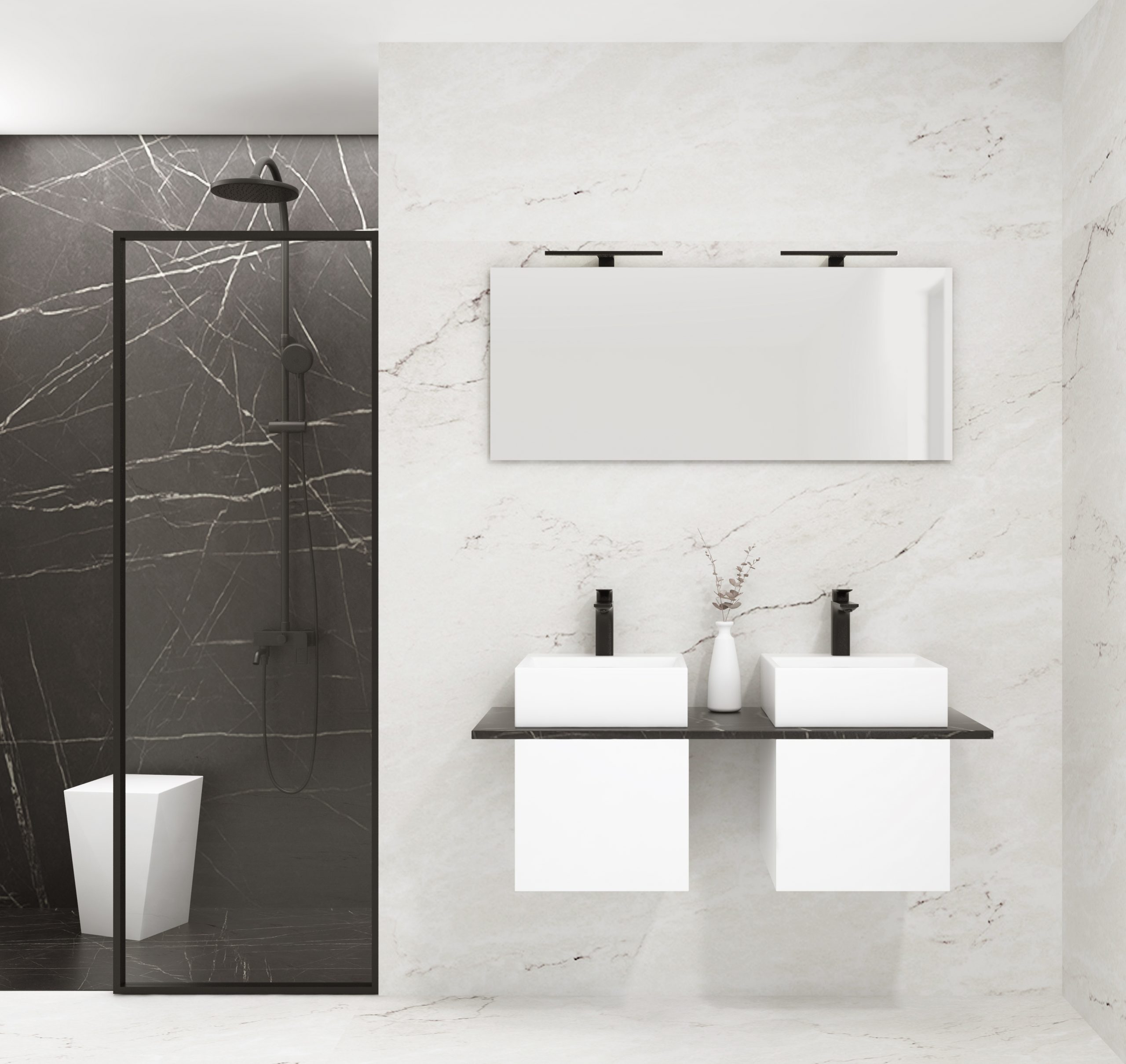 Pack VANOISE + doble lavabo + espejo liso + foco LED