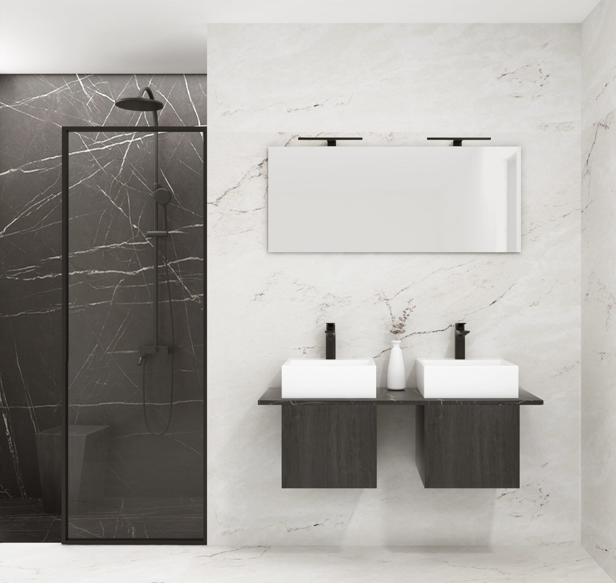 Pack VANOISE + doble lavabo + espejo liso + foco LED