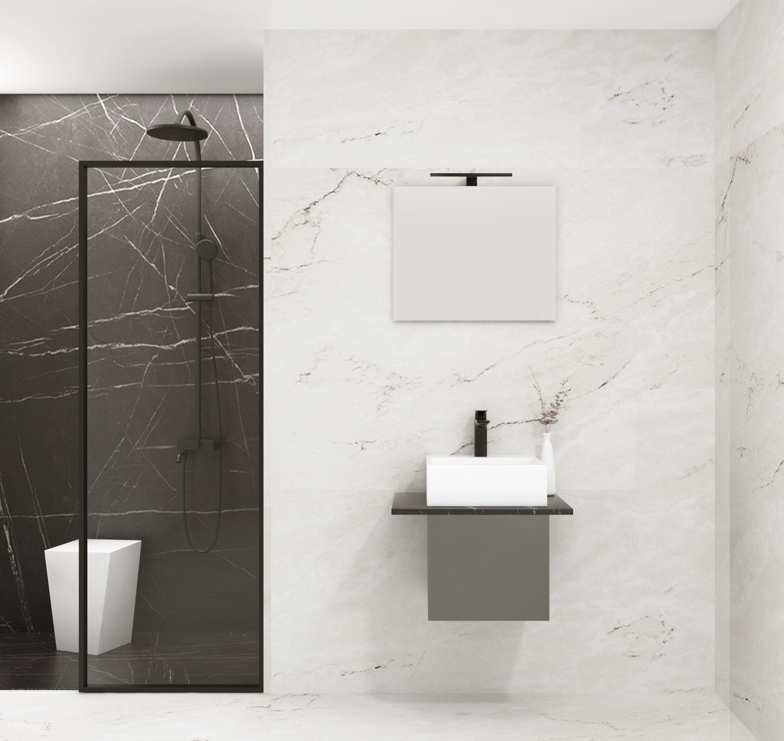 Pack VANOISE + vasque + miroir simple + projecteur LED