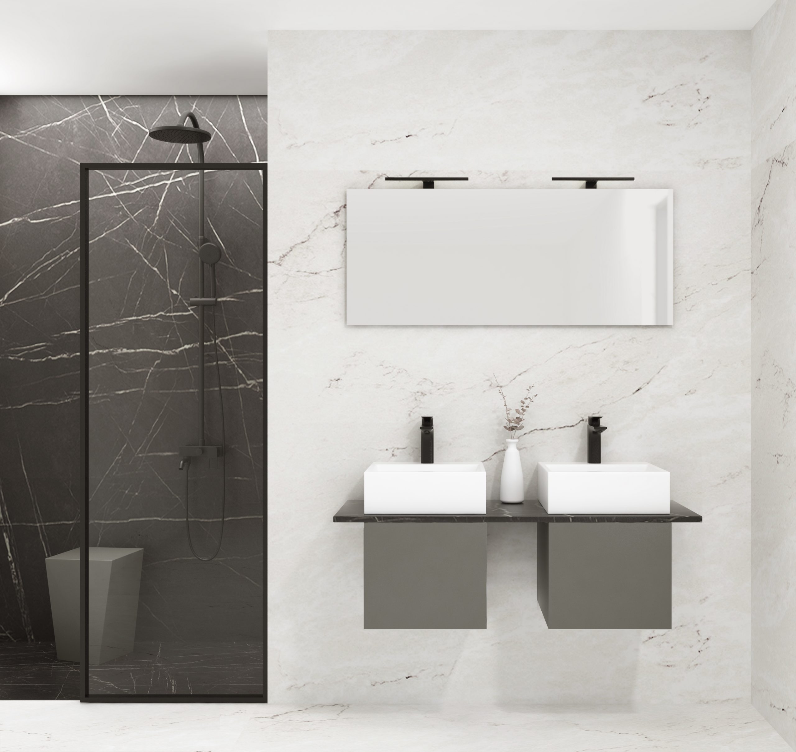 Pack VANOISE + doble lavabo + espejo liso + foco LED