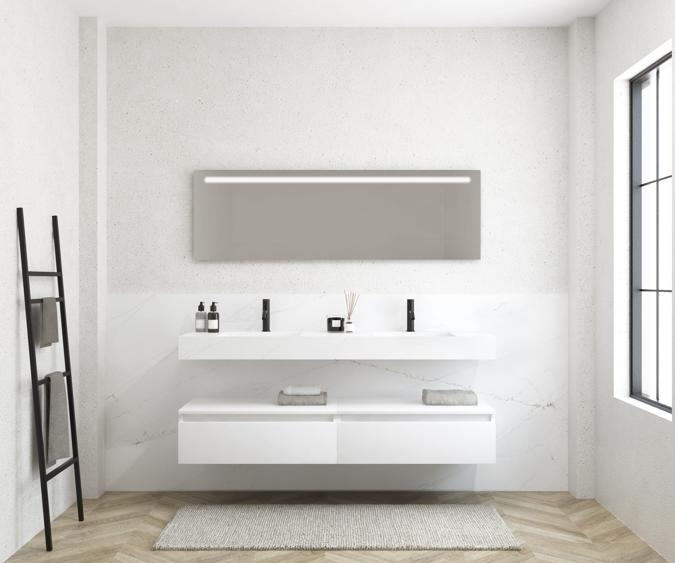 Pack MERVEILLES éthérées + Vasque double suspendue SILESTONE + Miroir LED