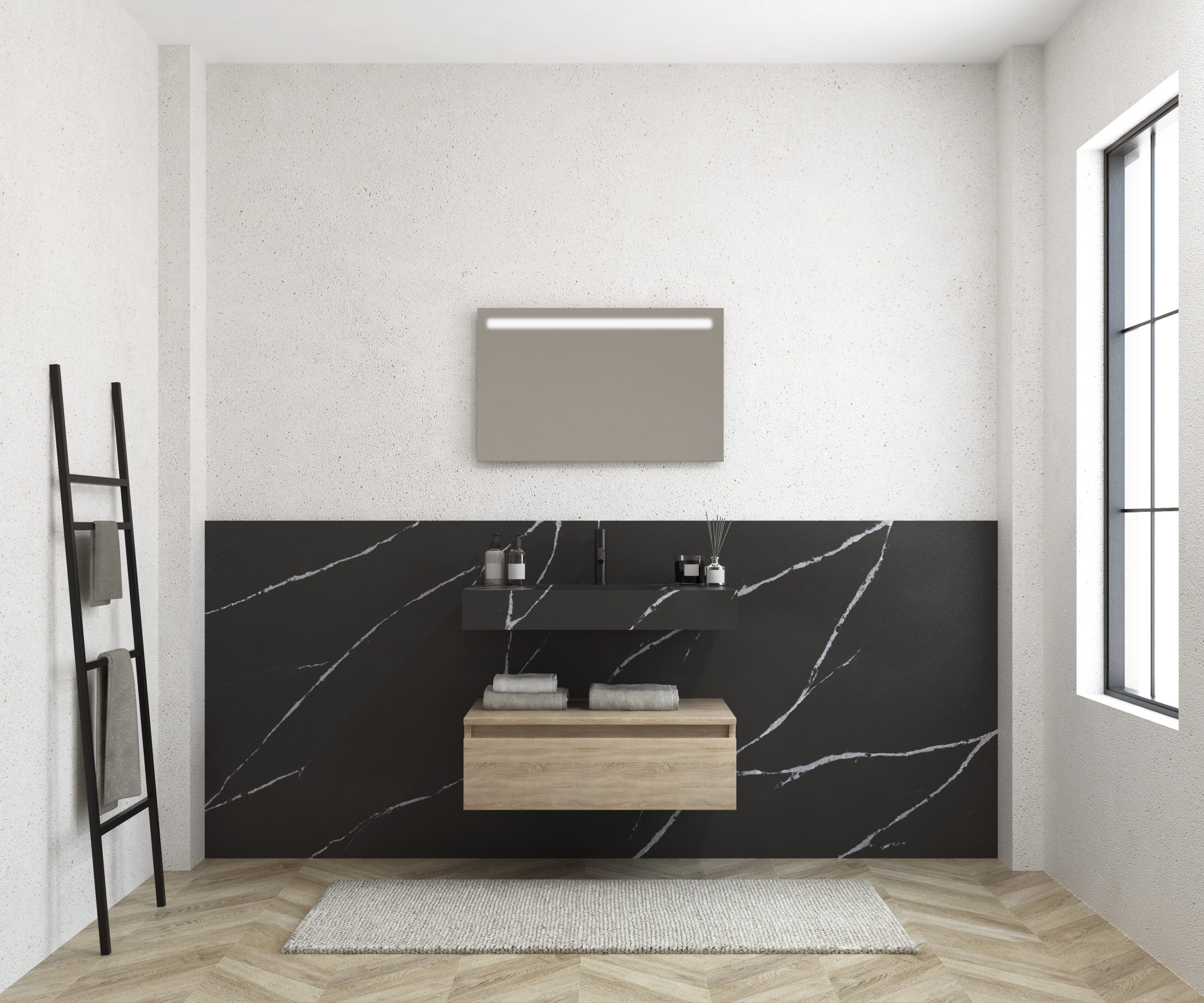 Pack MERVEILLES Marquina + vase suspendu SILESTONE + miroir LED