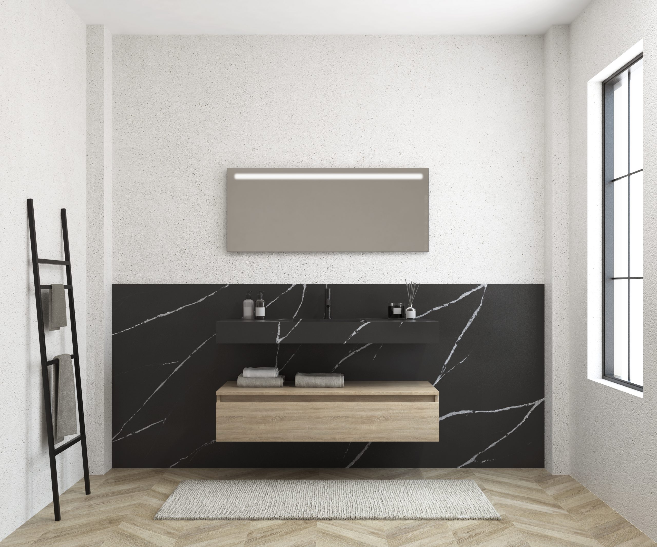 Pack MERVEILLES Marquina + vase suspendu SILESTONE + miroir LED
