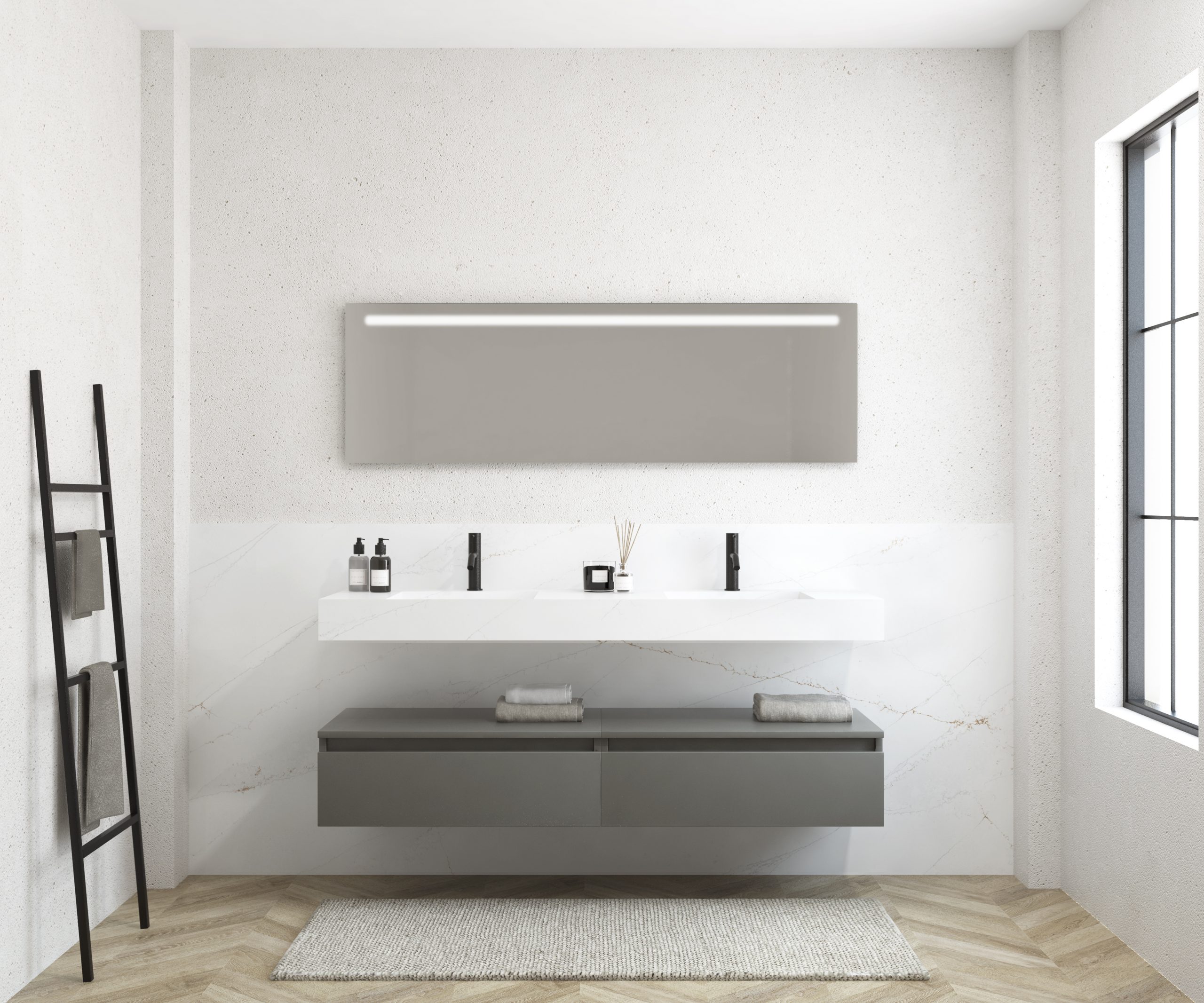 Pack MERVEILLES éthérées + Vasque double suspendue SILESTONE + Miroir LED