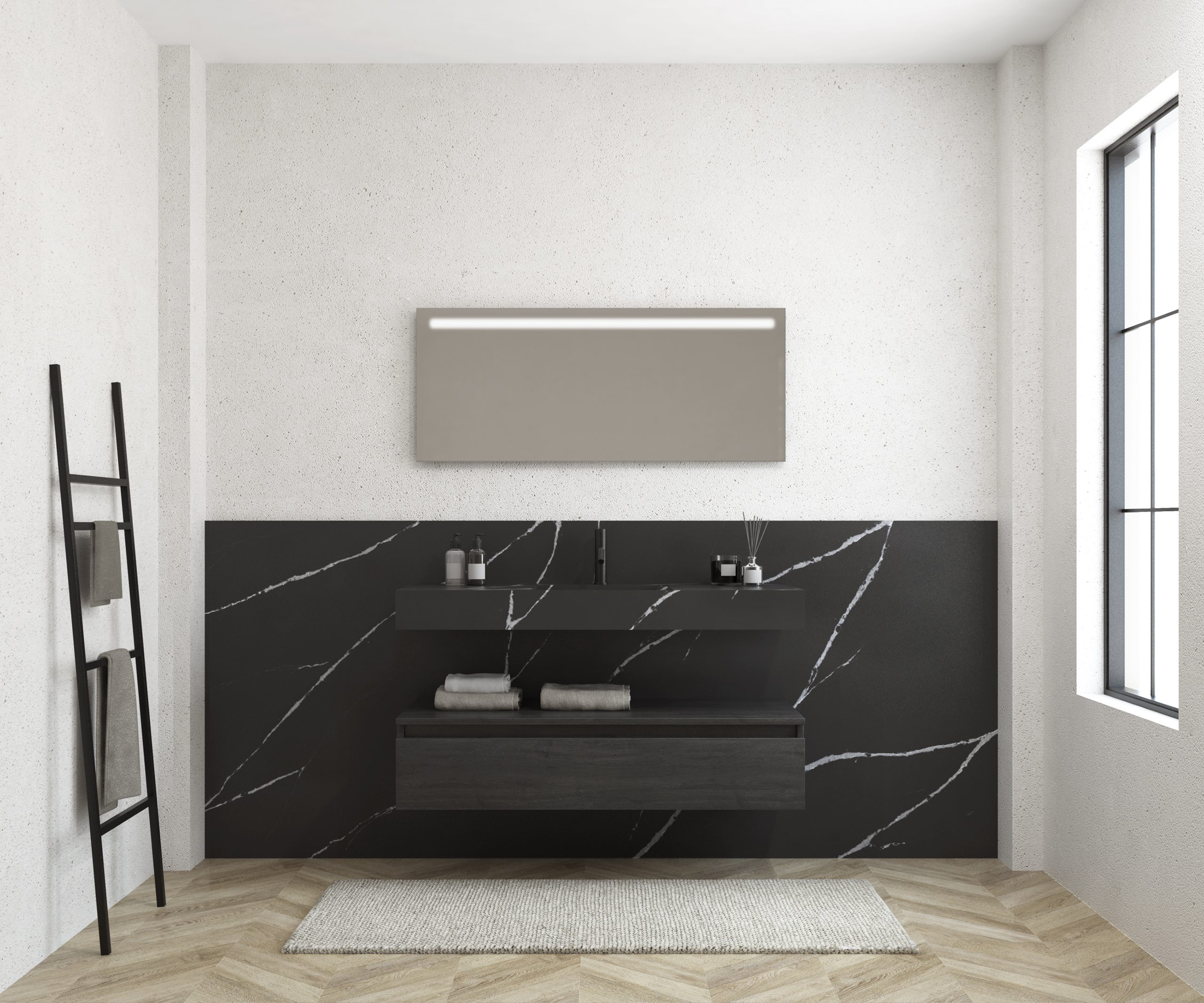 Pack MERVEILLES Marquina + vase suspendu SILESTONE + miroir LED