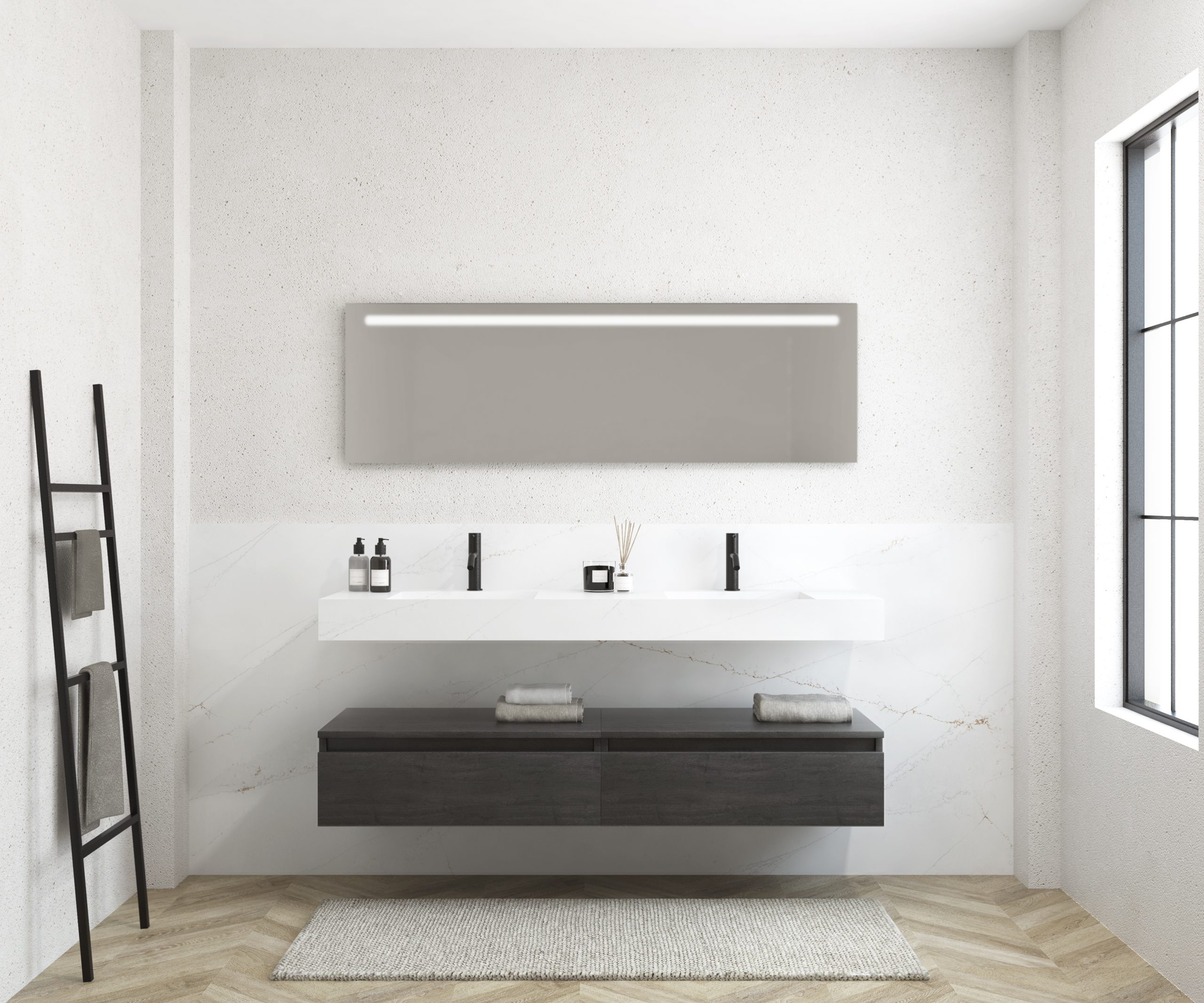 Pack MERVEILLES éthérées + Vasque double suspendue SILESTONE + Miroir LED