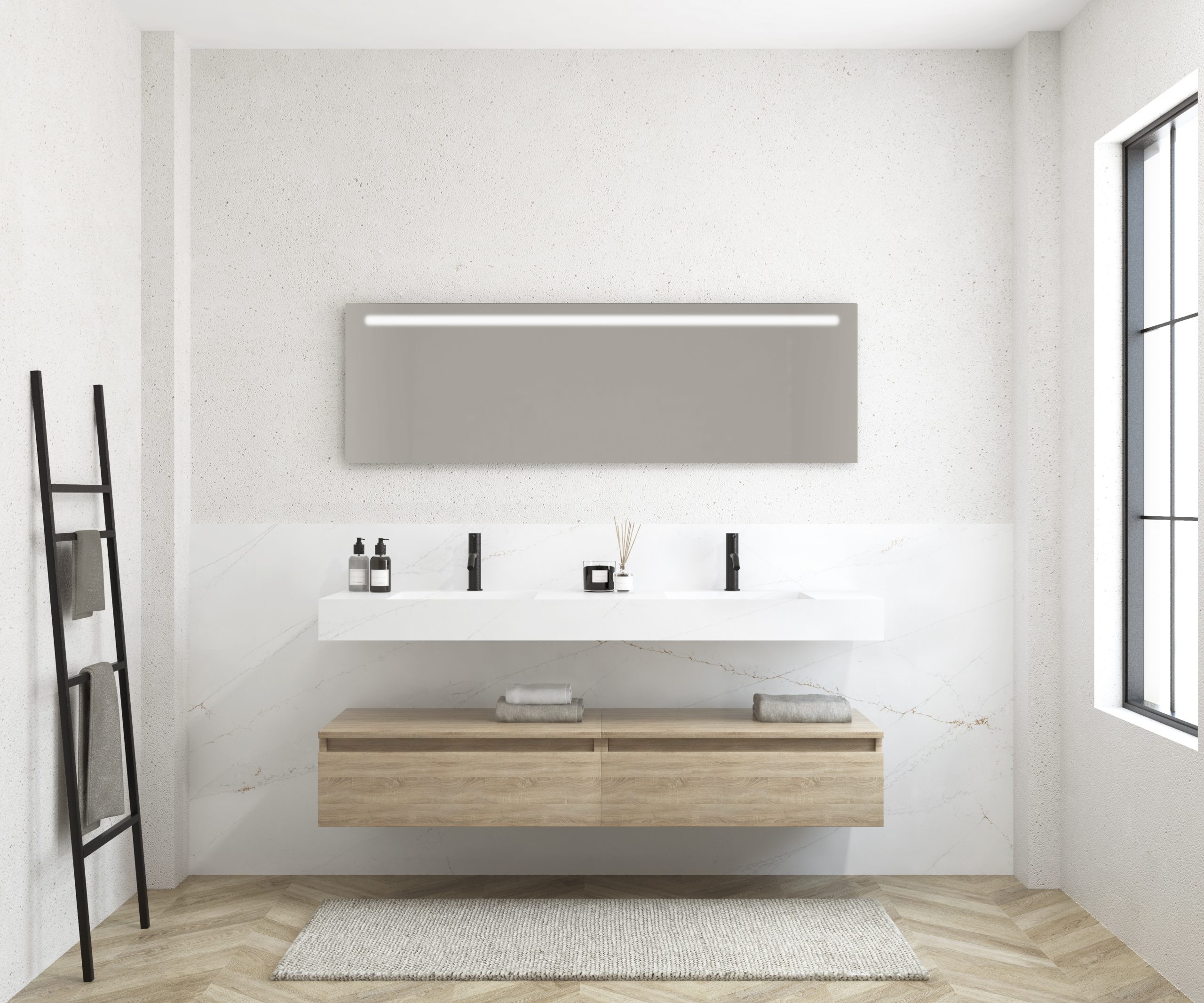 Pack MERVEILLES éthérées + Vasque double suspendue SILESTONE + Miroir LED