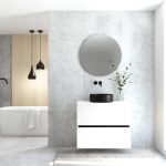 Pack MONTET 2 cajones + lavabo negro + espejo redondo LED