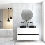 Pack MONTET 2 cajones + lavabo negro + espejo redondo LED