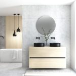 Pack MONTET 2 cajones + lavabo negro + espejo redondo LED