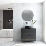 Pack MONTET 2 cajones + lavabo negro + espejo redondo LED