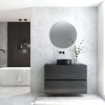 Pack MONTET 2 cajones + lavabo negro + espejo redondo LED