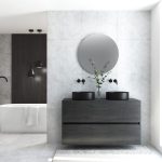 Pack MONTET 2 cajones + lavabo negro + espejo redondo LED