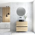 Pack MONTET 2 cajones + lavabo negro + espejo redondo LED