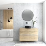 Pack MONTET 2 cajones + lavabo negro + espejo redondo LED