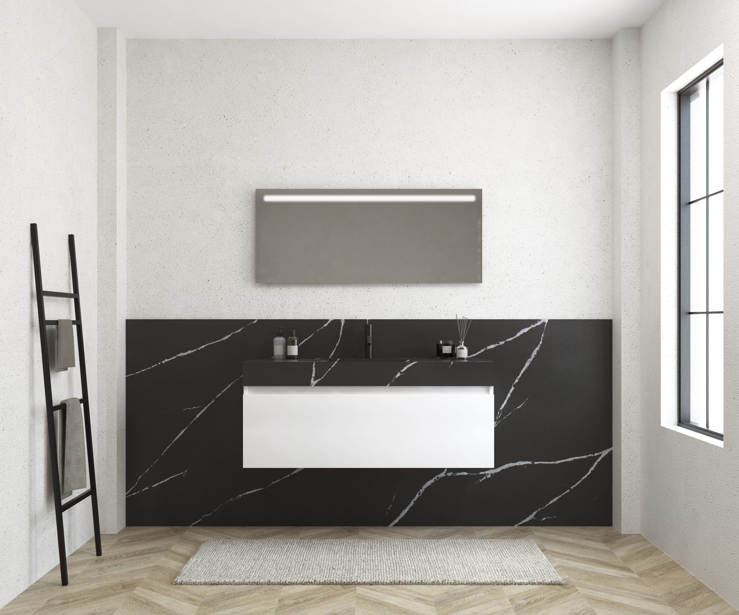 Pack MERVEILLES COMPACT de Marquina + vasque suspendue SILESTONE + miroir LED
