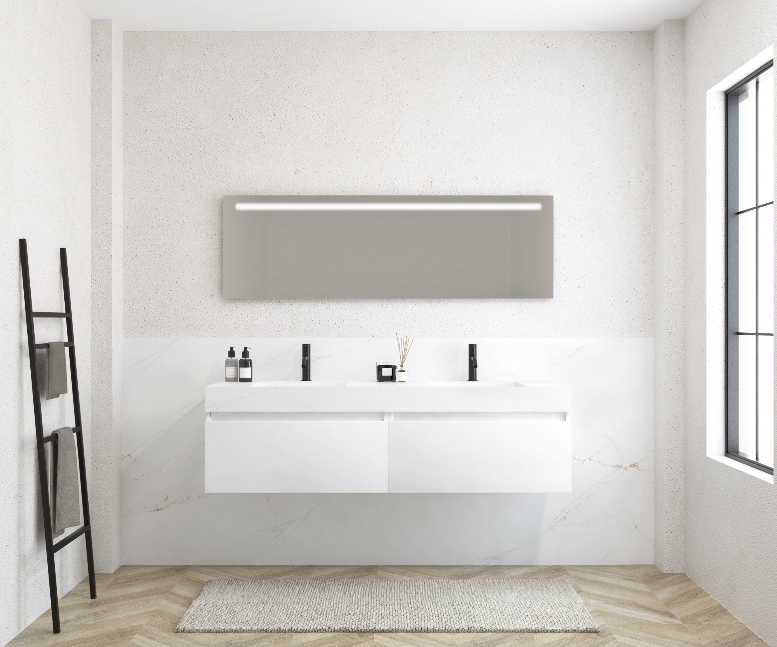 Pack MERVEILLES COMPACT éthérée + Vasque double suspendue SILESTONE + Miroir LED