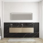 Pack MERVEILLES COMPACT de Marquina + double vasque suspendue SILESTONE + miroir LED