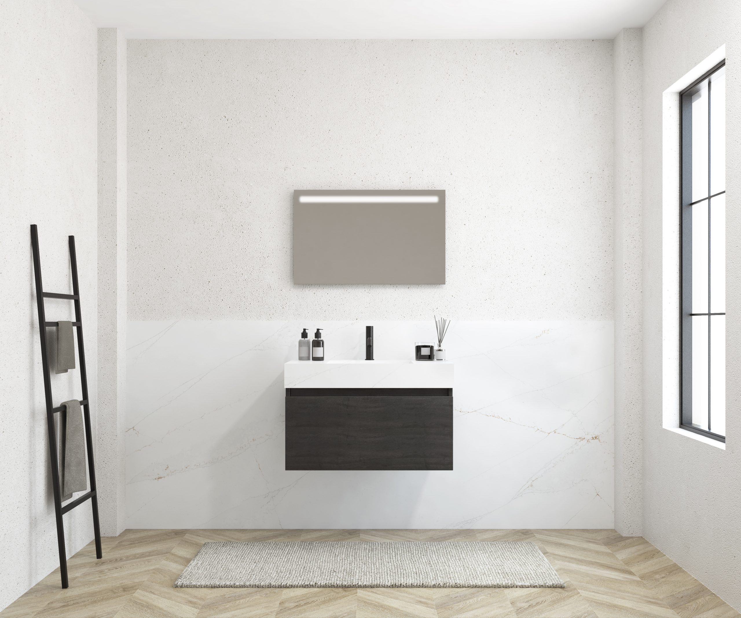 Pack MERVEILLES COMPACT éthérée + vasque suspendue SILESTONE + miroir LED