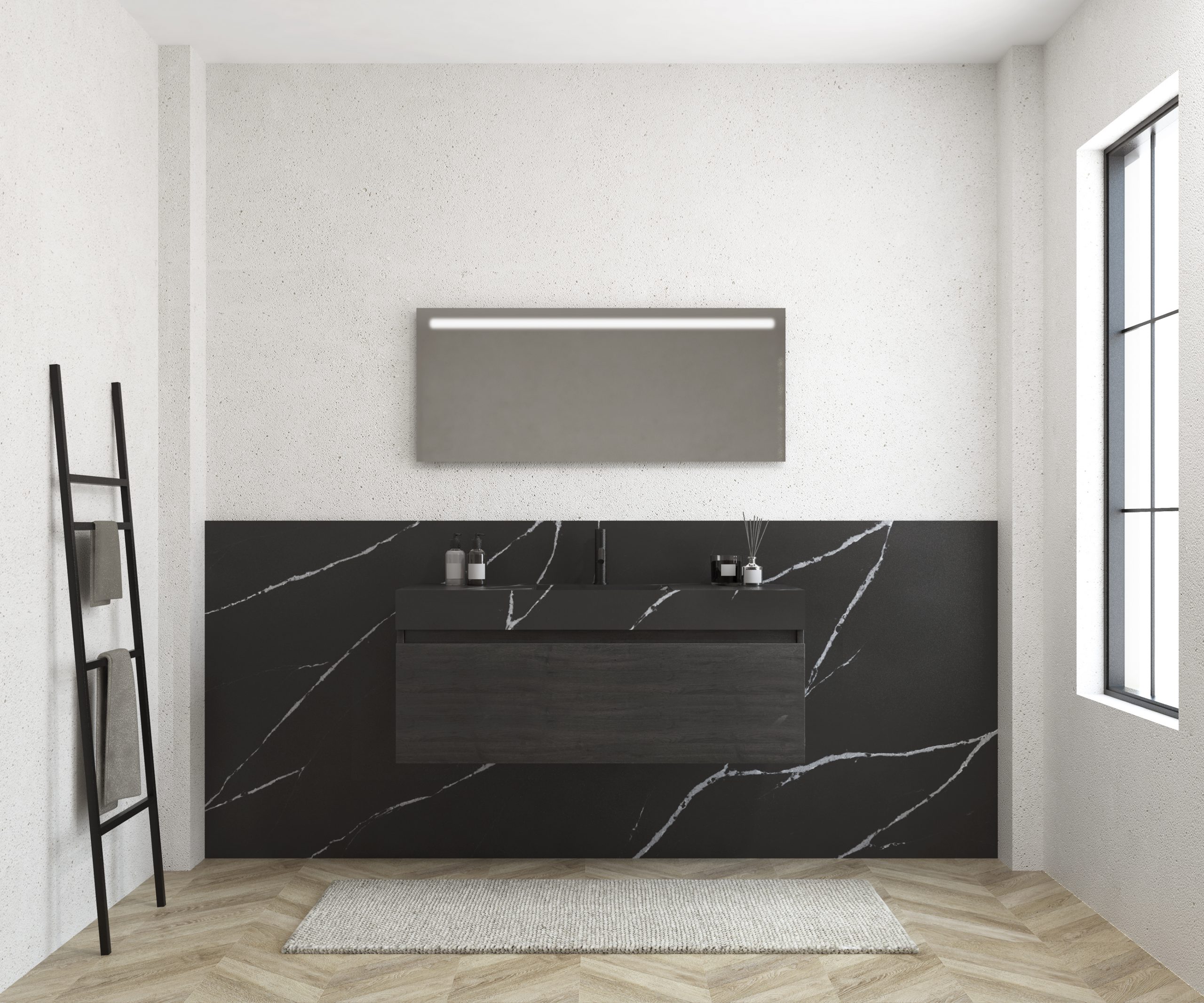 Pack MERVEILLES COMPACT de Marquina + vasque suspendue SILESTONE + miroir LED