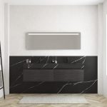 Pack MERVEILLES COMPACT de Marquina + double vasque suspendue SILESTONE + miroir LED