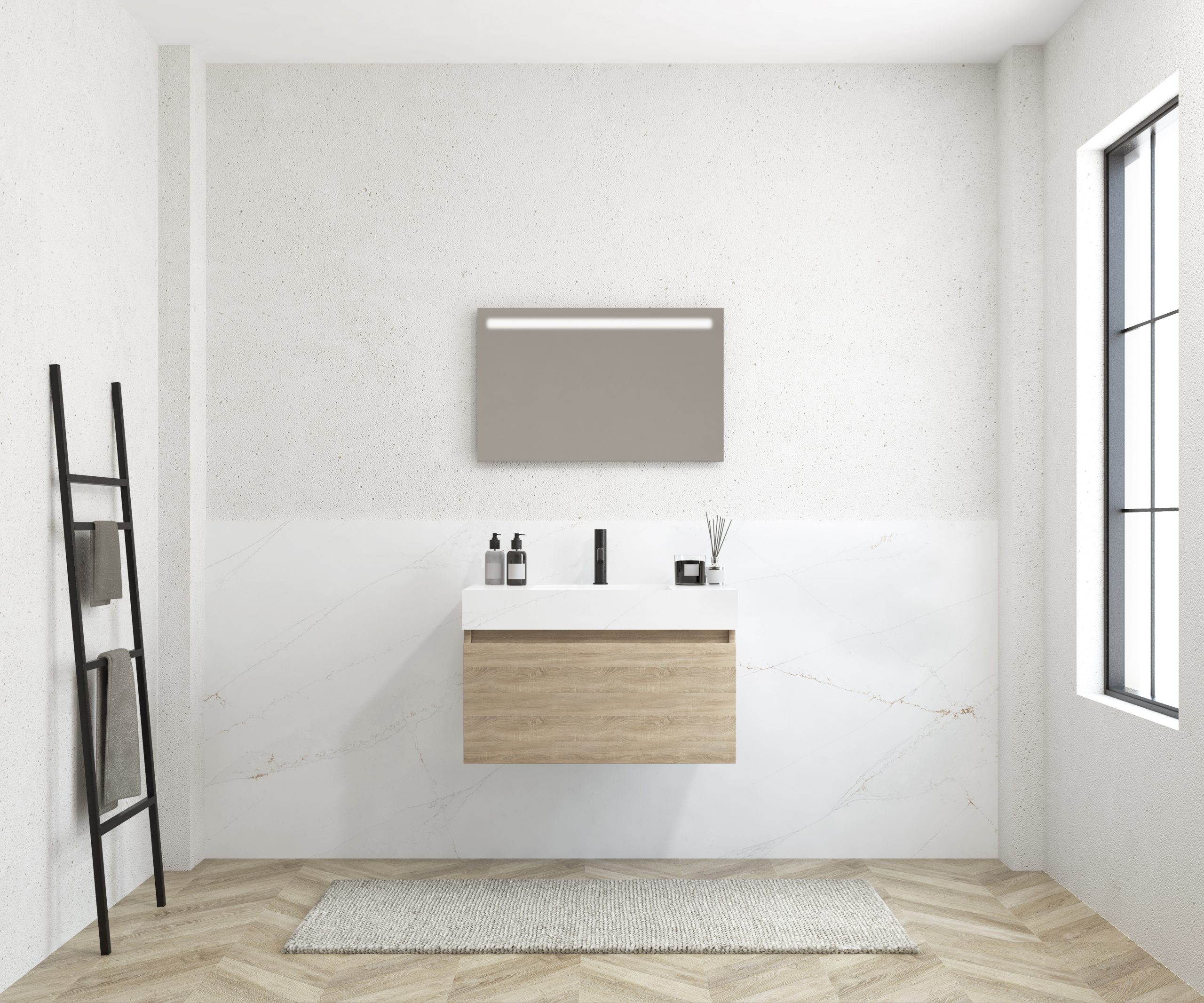 Pack MERVEILLES COMPACT éthérée + vasque suspendue SILESTONE + miroir LED