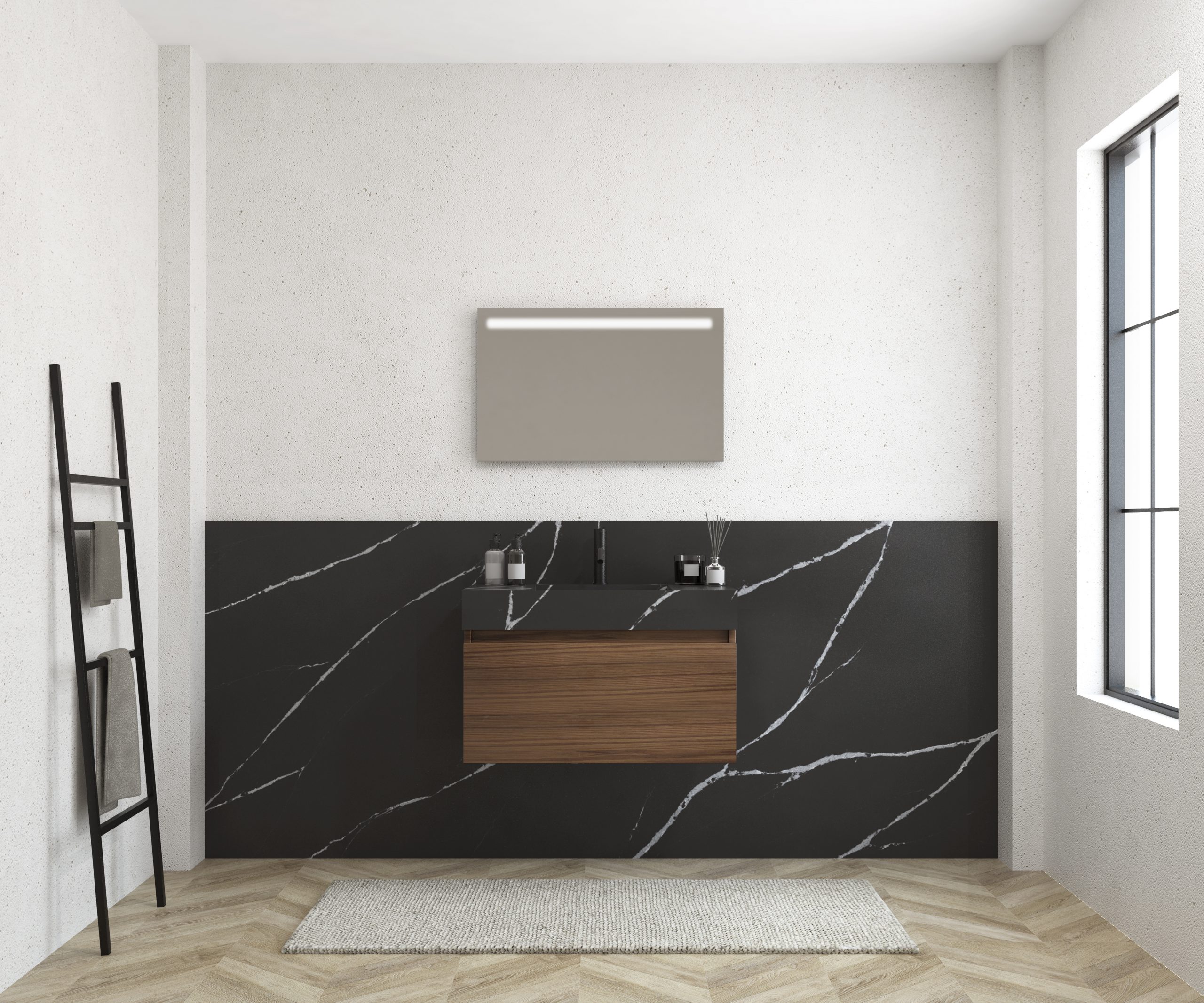 Pack MERVEILLES COMPACT de Marquina + vasque suspendue SILESTONE + miroir LED