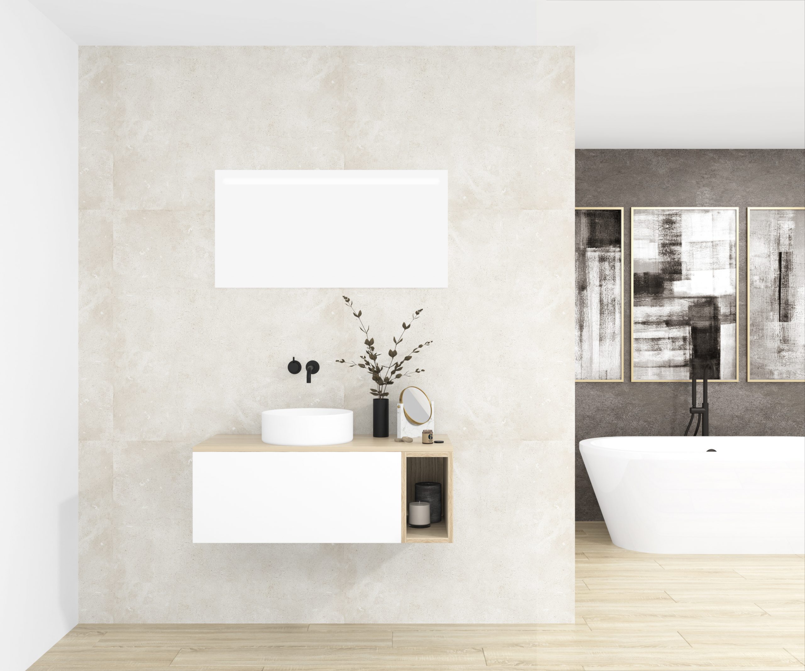 Pack OBIOU + lavabo + espejo LED