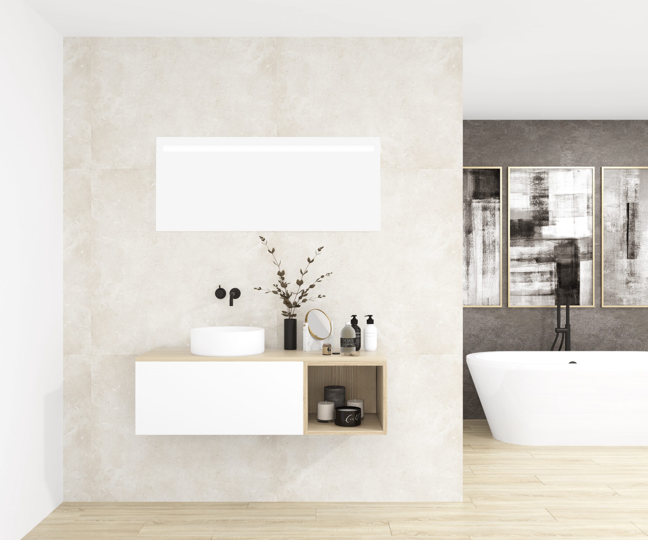 Pack OBIOU + lavabo + espejo LED