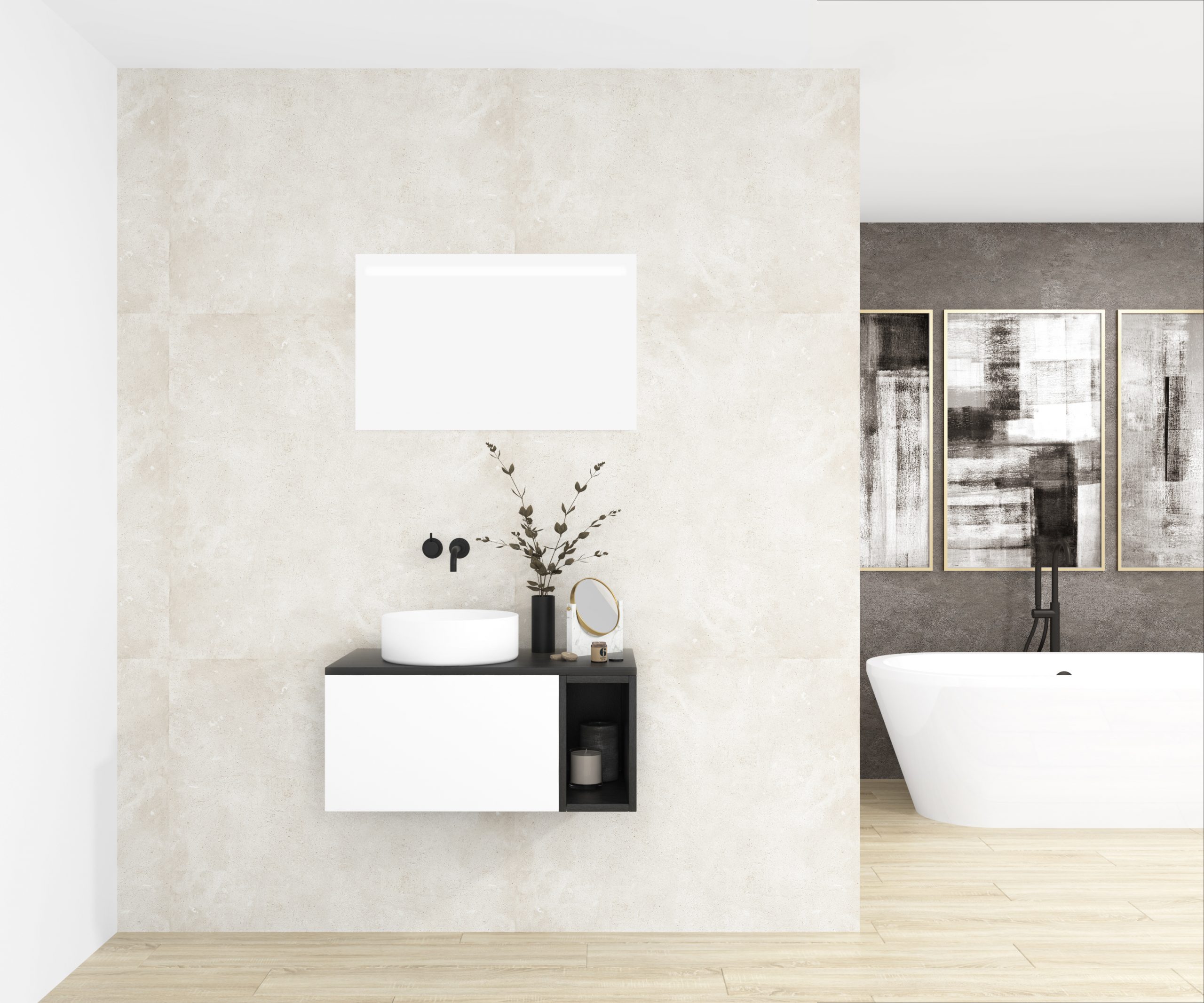 Pack OBIOU + lavabo + espejo LED