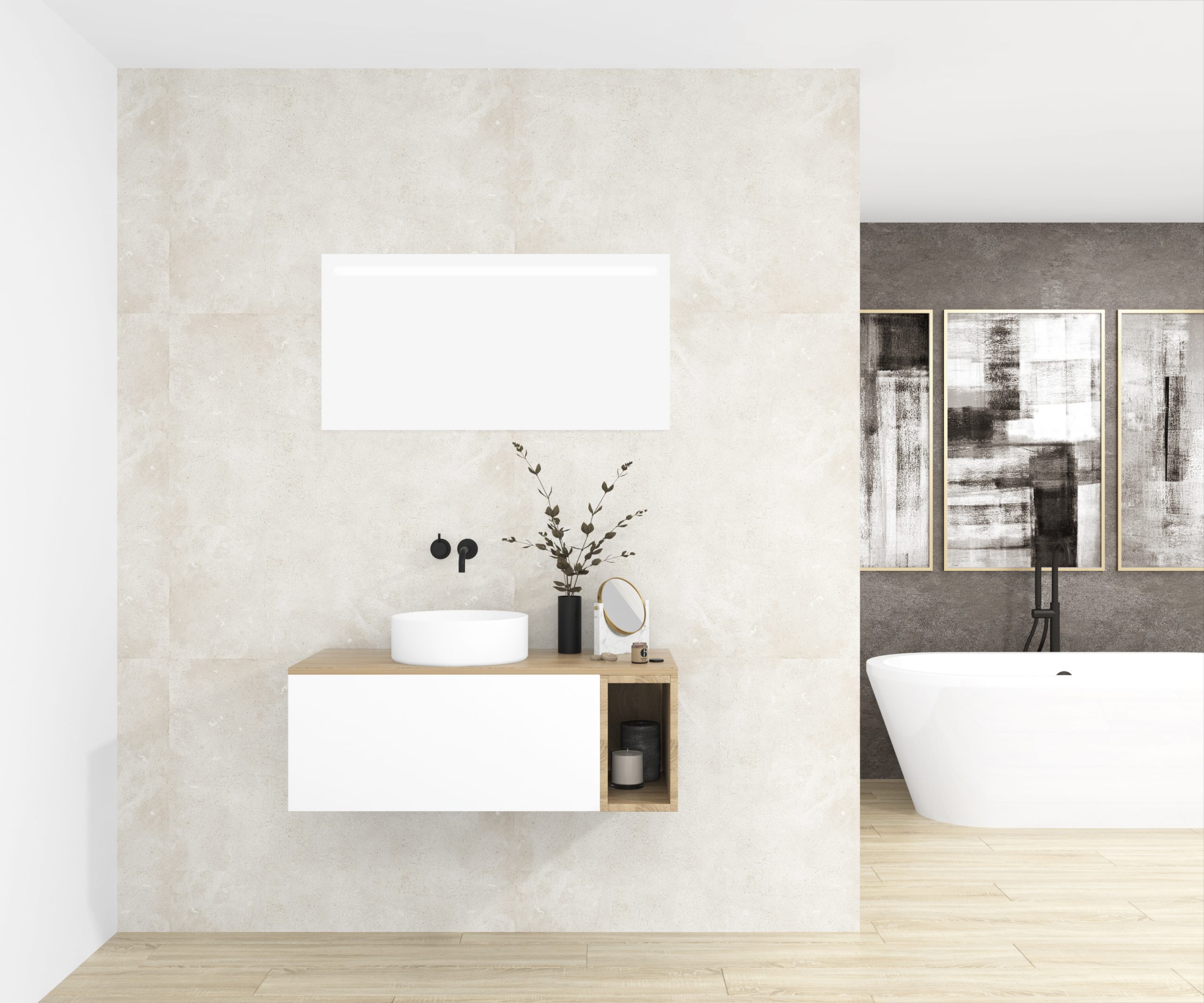 Pack OBIOU + lavabo + espejo LED