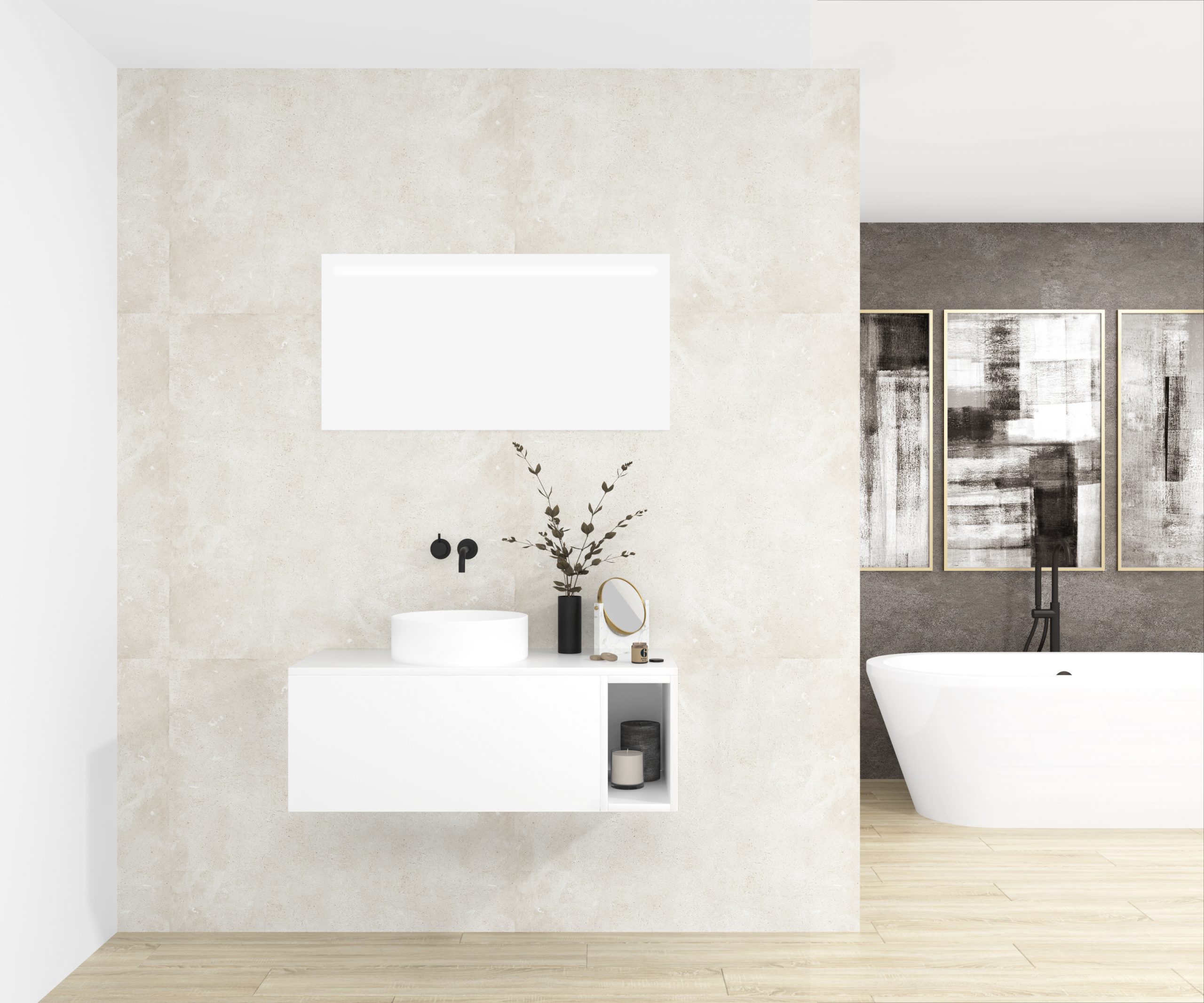 Pack OBIOU + lavabo + espejo LED