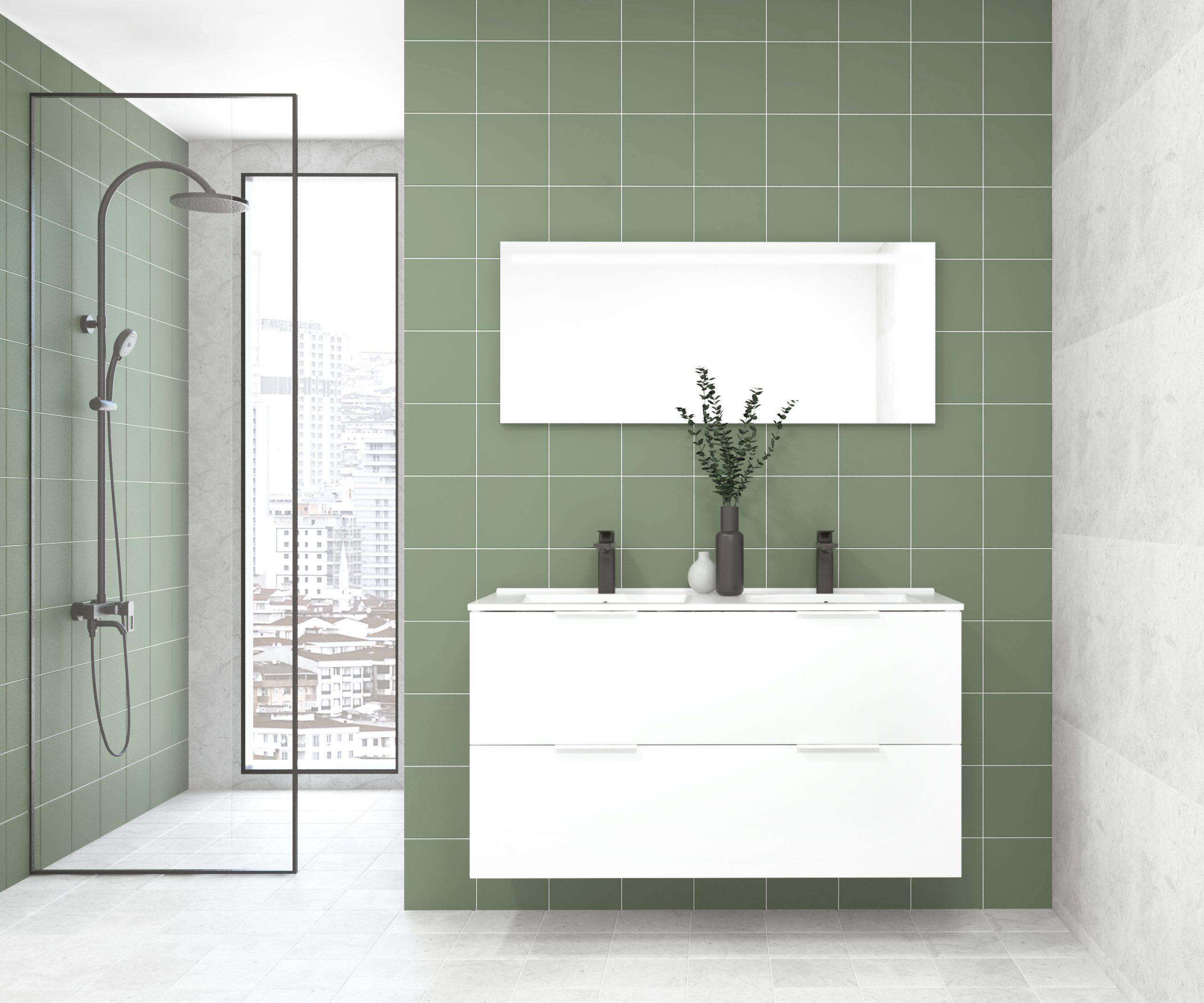 Pack OSSAU : 2 placards + lavabo + miroir LED