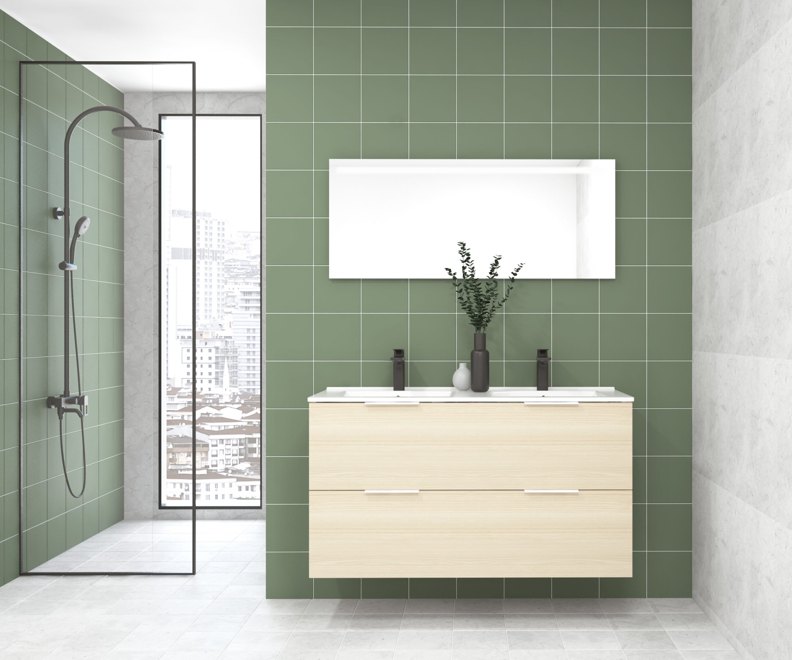 Pack OSSAU : 2 placards + lavabo + miroir LED