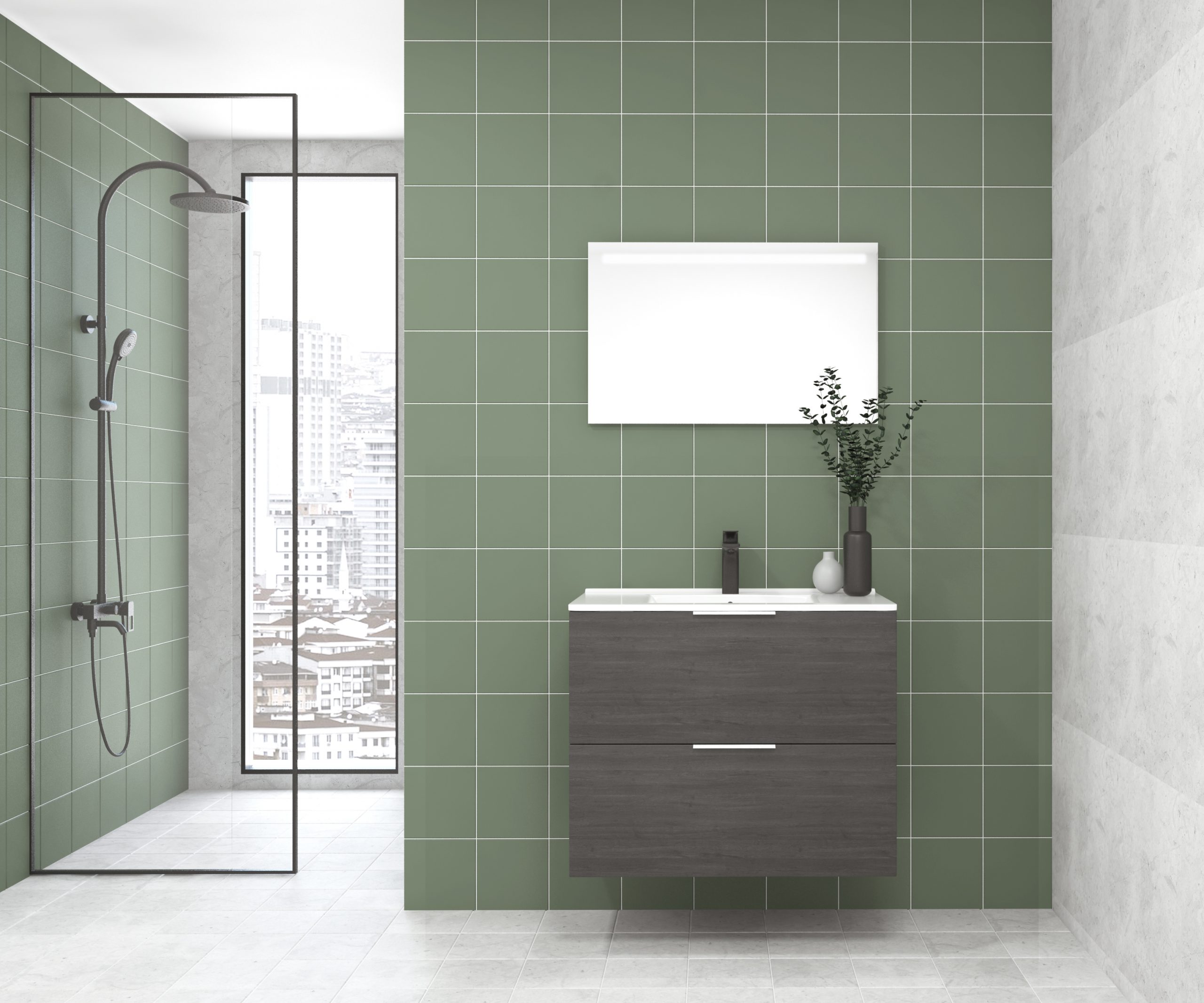 Pack OSSAU : 2 placards + lavabo + miroir LED