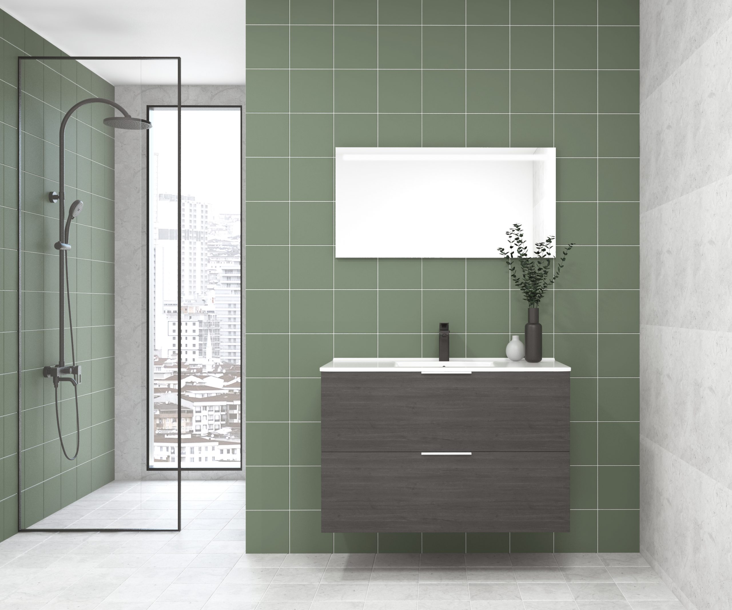 Pack OSSAU : 2 placards + lavabo + miroir LED